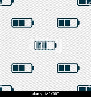 Battery half icon sign. Seamless pattern with geometric texture. Vector illustration Stock Vector