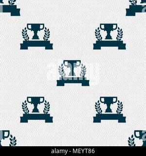 Trophy Cup icon sign. Seamless pattern with geometric texture. Vector illustration Stock Vector