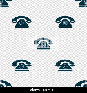 Retro telephone icon sign. Seamless pattern with geometric texture. Vector illustration Stock Vector