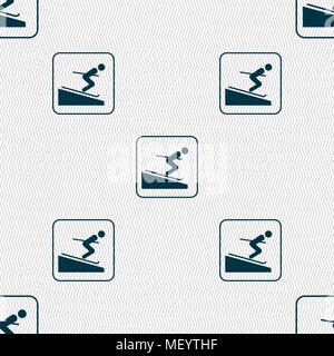 Skier sign. Seamless pattern with geometric texture. Vector illustration Stock Vector