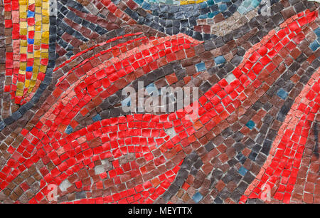 Part of the ancient mosaic in the church. Fragment of the icon made of mosaic. Stock Photo