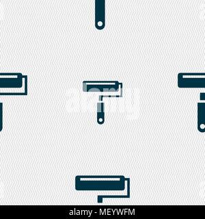 Paint roller icon sign. Seamless pattern with geometric texture. Vector illustration Stock Vector