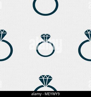 diamond ring icon sign. Seamless pattern with geometric texture. Vector illustration Stock Vector
