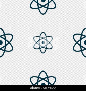 Atom, physics icon sign. Seamless pattern with geometric texture. Vector illustration Stock Vector