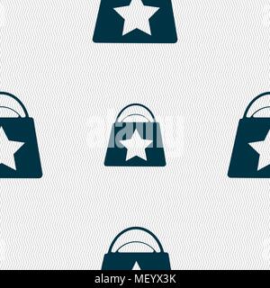 Shopping bag icon sign. Seamless pattern with geometric texture. Vector illustration Stock Vector