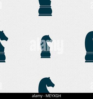 Chess knight icon. sign. Seamless pattern with geometric texture. Vector illustration Stock Vector