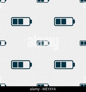 Battery half icon sign. Seamless pattern with geometric texture. Vector illustration Stock Vector