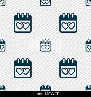 Calendar, heart, Valentines day, February 14, Love icon sign. Seamless pattern with geometric texture. Vector illustration Stock Vector