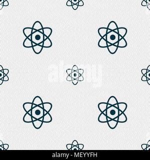 Atom, physics icon sign. Seamless pattern with geometric texture. Vector illustration Stock Vector