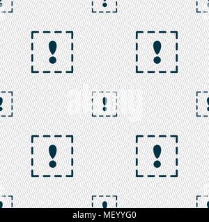 The exclamation point in a square icon sign. Seamless pattern with geometric texture. Vector illustration Stock Vector