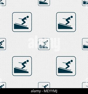 Skier sign. Seamless pattern with geometric texture. Vector illustration Stock Vector