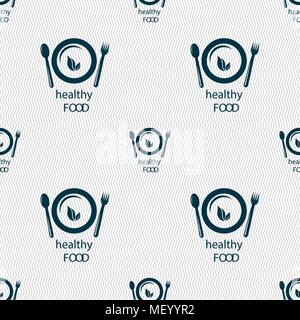 healthy food concept sign. Seamless pattern with geometric texture. Vector illustration Stock Vector