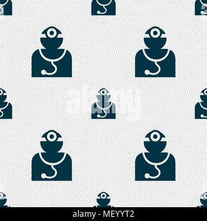 Doctor with stethoscope around his neck sign. Seamless pattern with geometric texture. Vector illustration Stock Vector