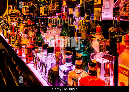 Bar in Hotel Blow up 5050, Posen.Beautiful, colorful world of spirits. The hotel bar offers an extensive cocktail menu Stock Photo