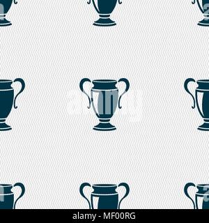 Trophy icon sign. Seamless pattern with geometric texture. Vector illustration Stock Vector