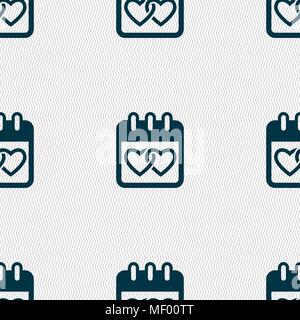 Calendar, heart, Valentines day, February 14, Love icon sign. Seamless pattern with geometric texture. Vector illustration Stock Vector