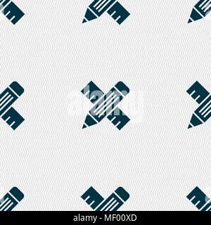 Pencil with ruler icon sign. Seamless pattern with geometric texture. Vector illustration Stock Vector