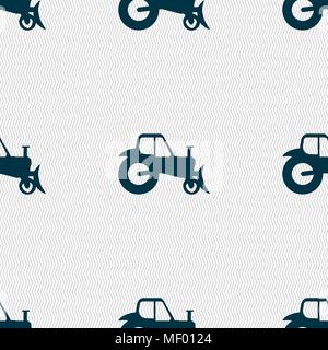 Tractor icon sign. Seamless pattern with geometric texture. Vector illustration Stock Vector