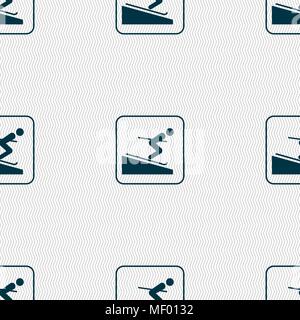 Skier sign. Seamless pattern with geometric texture. Vector illustration Stock Vector