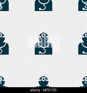 Doctor with stethoscope around his neck sign. Seamless pattern with geometric texture. Vector illustration Stock Vector