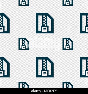 Archive file, Download compressed, ZIP zipped icon sign. Seamless pattern with geometric texture. Vector illustration Stock Vector