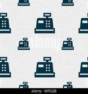 Cash register icon sign. Seamless pattern with geometric texture. Vector illustration Stock Vector