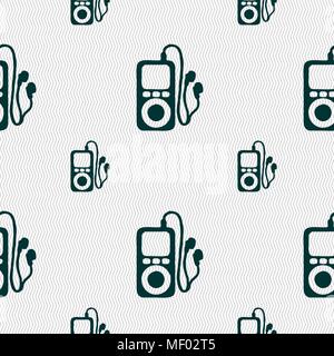 MP3 player, headphones, music icon sign. Seamless pattern with geometric texture. Vector illustration Stock Vector