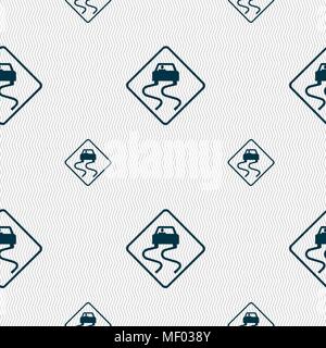 Road slippery icon sign. Seamless pattern with geometric texture. Vector illustration Stock Vector