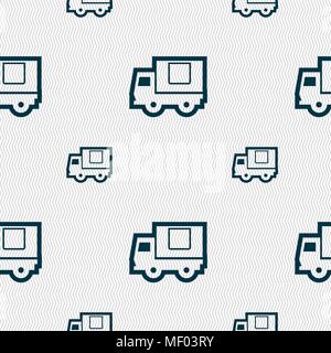 Delivery truck icon  sign. Seamless pattern with geometric texture. Vector illustration Stock Vector