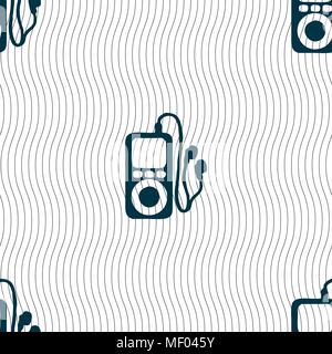 MP3 player, headphones, music icon sign. Seamless pattern with geometric texture. Vector illustration Stock Vector