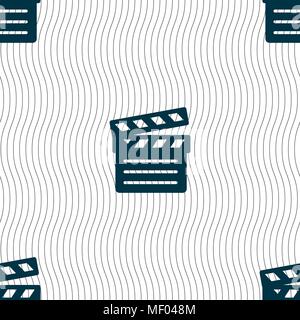 Cinema Clapper  icon sign. Seamless pattern with geometric texture. Vector illustration Stock Vector