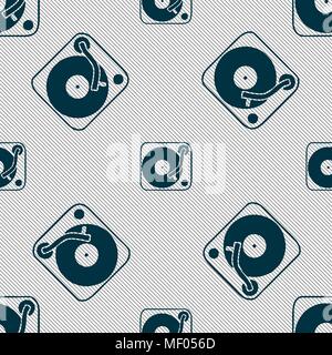 Gramophone, vinyl icon sign. Seamless pattern with geometric texture. Vector illustration Stock Vector