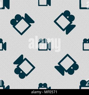 camcorder icon sign. Seamless pattern with geometric texture. Vector illustration Stock Vector