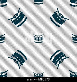 drum icon sign. Seamless pattern with geometric texture. Vector illustration Stock Vector
