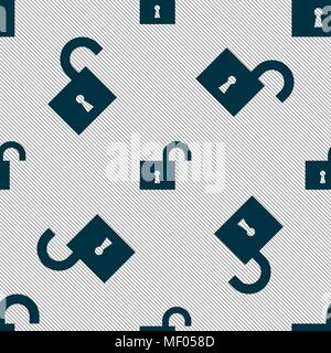 open lock icon sign. Seamless pattern with geometric texture. Vector illustration Stock Vector