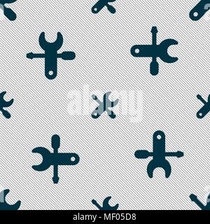 screwdriver, key, settings icon sign. Seamless pattern with geometric texture. Vector illustration Stock Vector