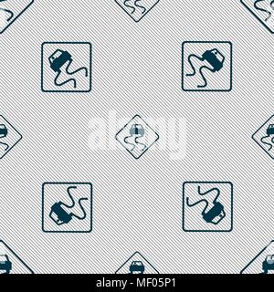 Road slippery icon sign. Seamless pattern with geometric texture. Vector illustration Stock Vector