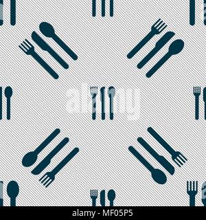 fork, knife, spoon icon sign. Seamless pattern with geometric texture. Vector illustration Stock Vector