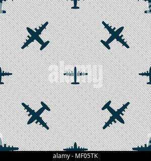 aircraft icon sign. Seamless pattern with geometric texture. Vector illustration Stock Vector