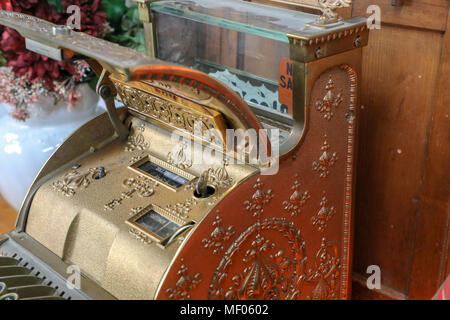 Images of Antique National 313 cash register, manufactured in 1912. Inside view under lid. Stock Photo