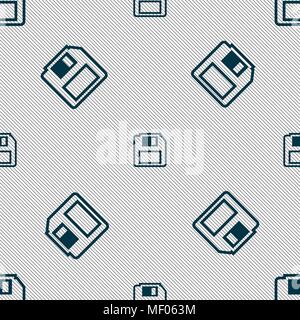 floppy disk icon sign. Seamless pattern with geometric texture. Vector illustration Stock Vector