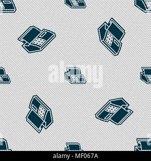 Cash register machine icon sign. Seamless pattern with geometric texture. Vector illustration Stock Vector