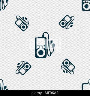 MP3 player, headphones, music icon sign. Seamless pattern with geometric texture. Vector illustration Stock Vector