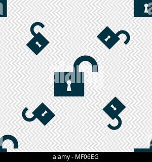 open lock icon sign. Seamless pattern with geometric texture. Vector illustration Stock Vector