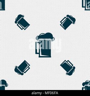glass of beer icon sign. Seamless pattern with geometric texture. Vector illustration Stock Vector