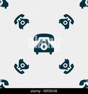 retro telephone handset  icon sign. Seamless pattern with geometric texture. Vector illustration Stock Vector