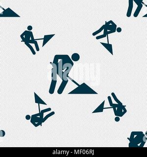 repair of road, construction work icon sign. Seamless pattern with geometric texture. Vector illustration Stock Vector