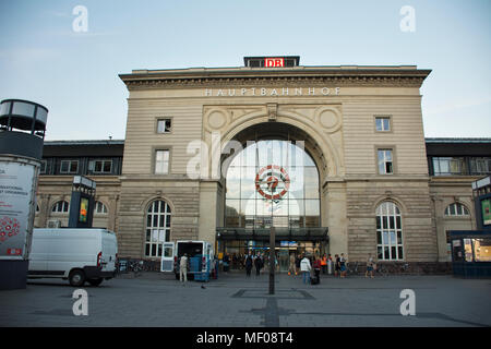 German people and foreigner travelers walking in and out of building go to train at Mannheim Hauptbahnhof railway station on August 29, 2017 in Mannhe Stock Photo
