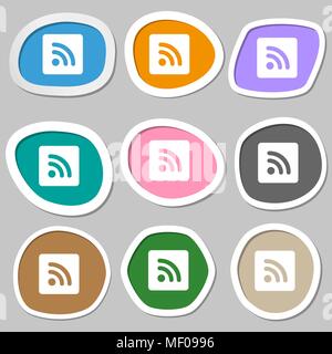 RSS feed icon symbols. Multicolored paper stickers. Vector illustration Stock Vector