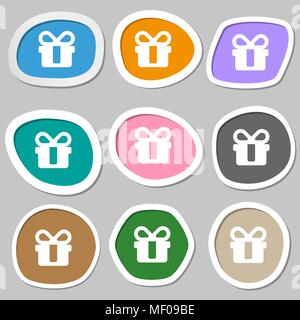 gift icon symbols. Multicolored paper stickers. Vector illustration Stock Vector